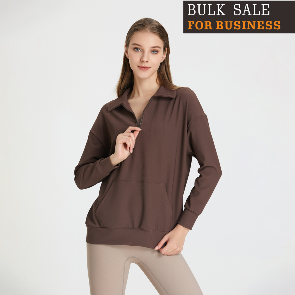 Rib lapel autumn and winter sportswear sweater women's half zip lulu yoga suit top running fitness long sleeved jacket