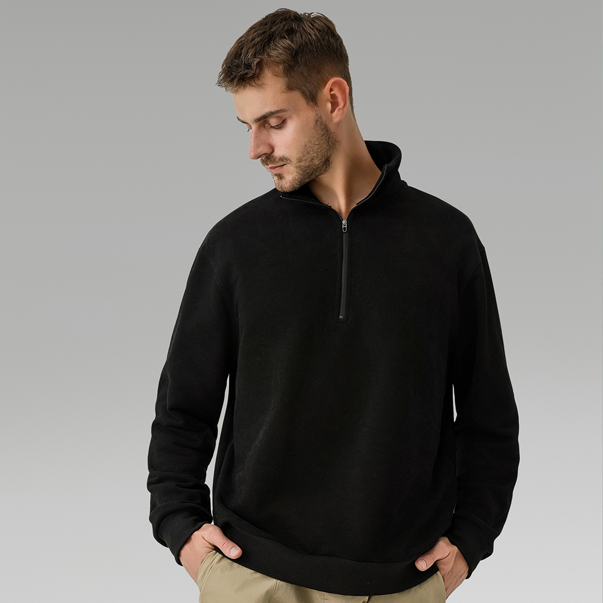 Men's fleece casual stand-up collar zip-up sweatshirt outdoor sports lulu-style top Men's fleece casual stand-up collar zip-up sweatshirt outdoor sports lulu-style top