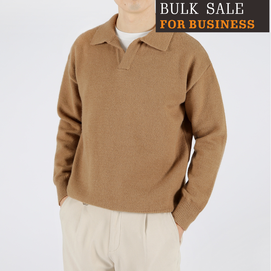 Mature trend pullover V-neck versatile sweater Slouchy retro American lapel long-sleeved knit