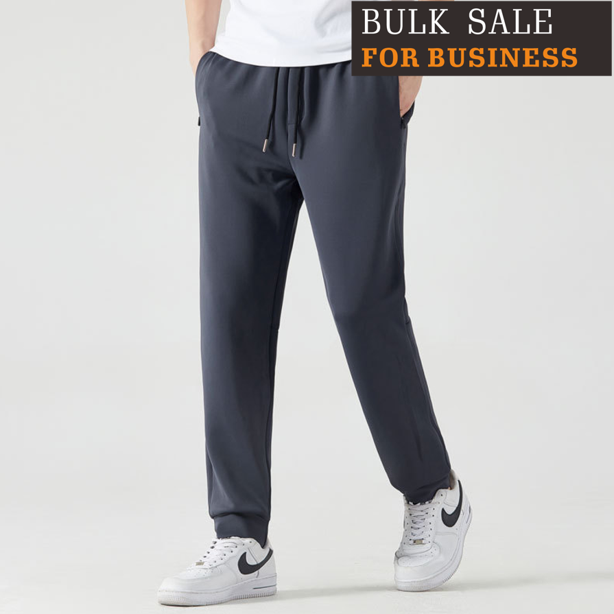 Casual men's sweatpants fitness outdoor running stretch zipper pocket cinched trousers