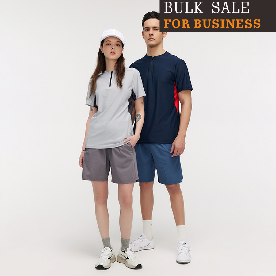 Quick Dry Stand Collar Half Zip Short Sleeve Tennis Training White Small Neck T-Shirt