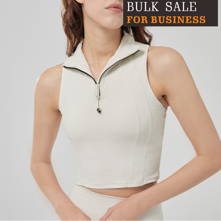 Sleeveless vest top half-zipper concealed neckline fast fashion fitness bra