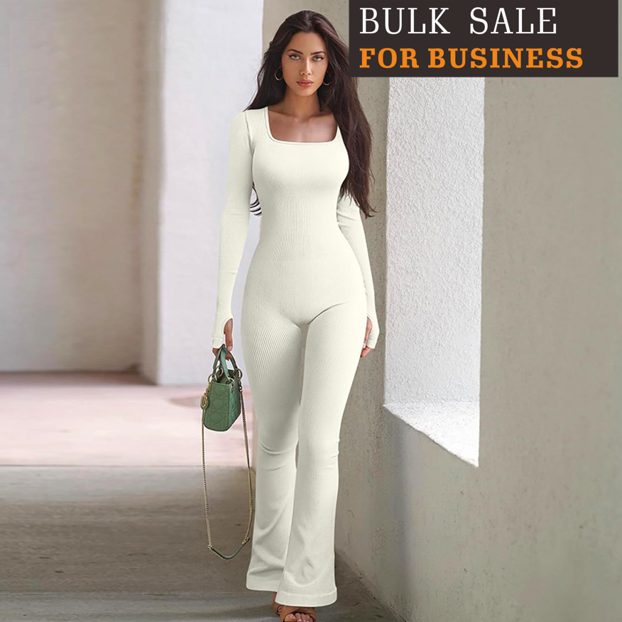 Seamless long-sleeved long sleeved wide-leg pants one-piece yoga wear waist-cinching shapewear
