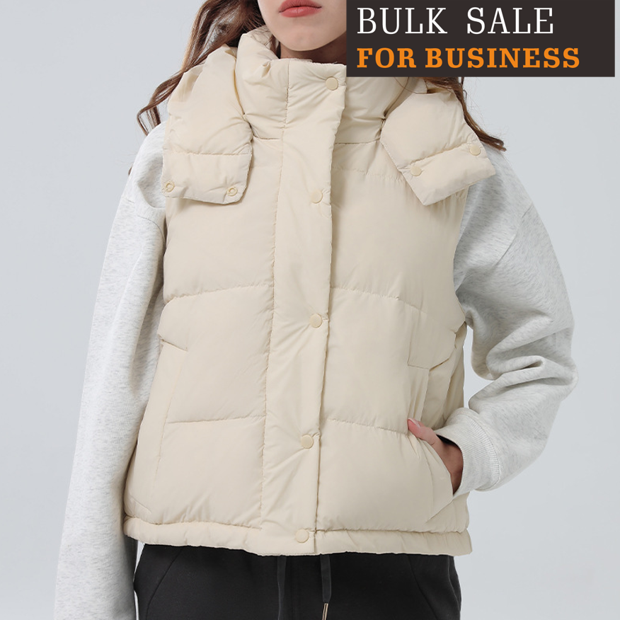 White duck down hooded vest cotton dress casual layered down jacket for women