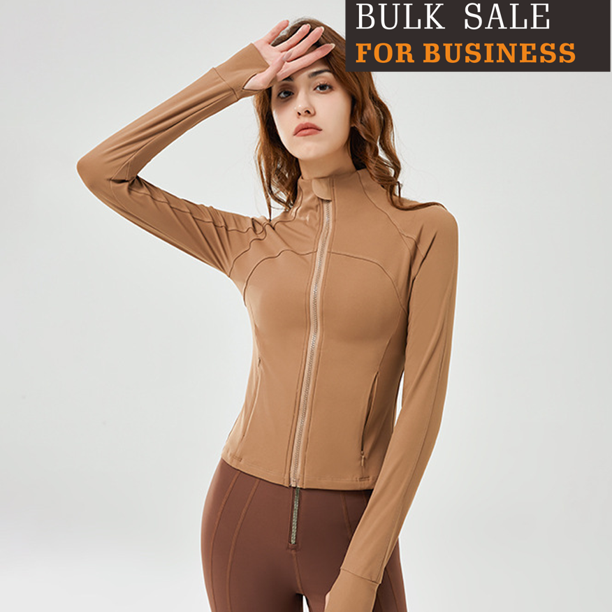 Slim zip up stand collar gym shirt top running sports long sleeve yoga wear jacket
