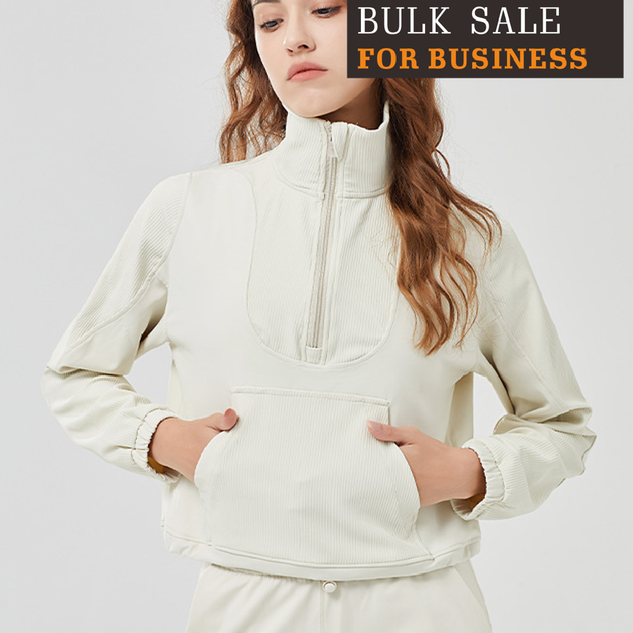 Outdoor sports running fitness sports top ribbed half zipper stand collar yoga wear
