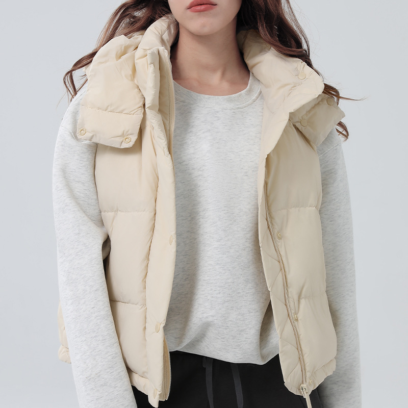 White duck down hooded vest cotton dress casual layered down jacket for women White duck down hooded vest cotton dress casual layered down jacket for women