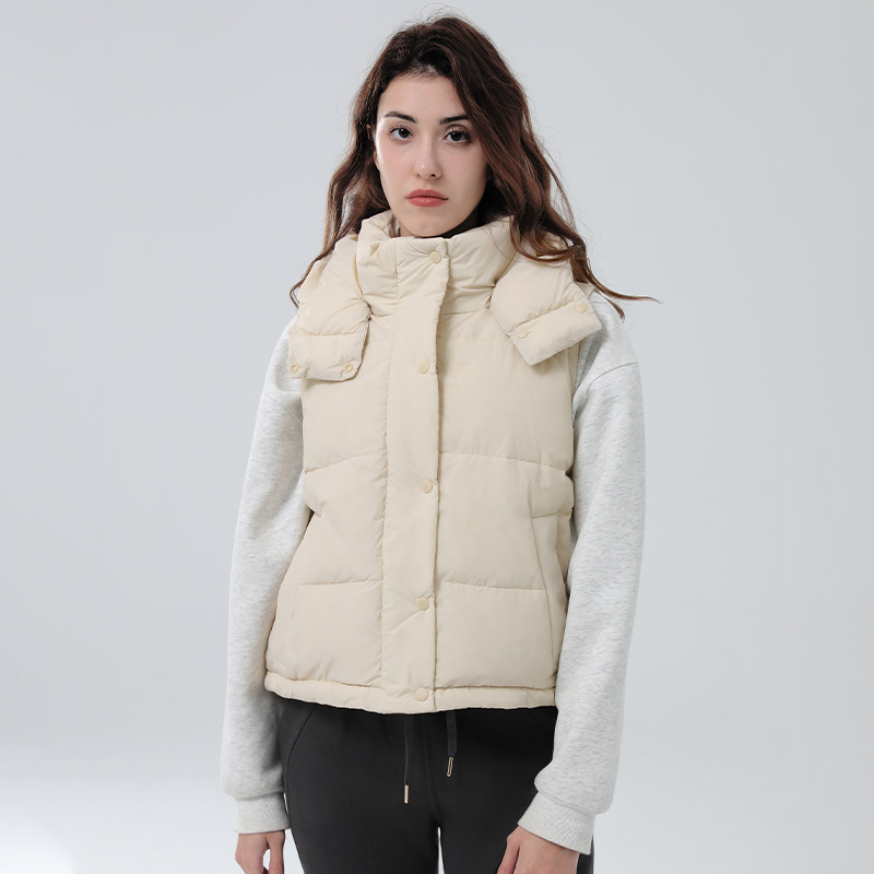White duck down hooded vest cotton dress casual layered down jacket for women White duck down hooded vest cotton dress casual layered down jacket for women