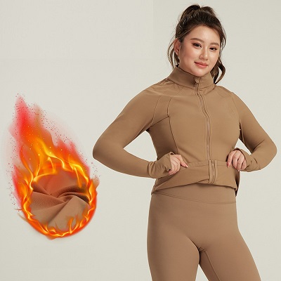 Autumn and winter yoga suit jacket thickened with fleece for slimming effect, zipper for slim fit yoga suit