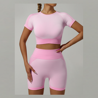 Waffle Design Seamless Set with Contrast Knit Details
