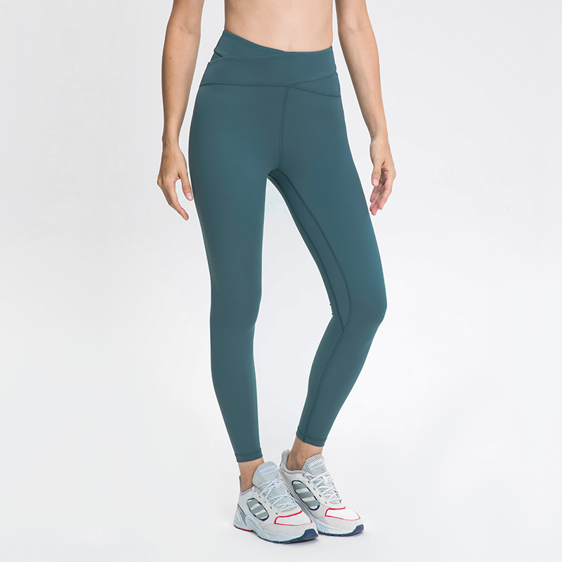 Big DiscountHigh Waisted Leggings With Pockets- DL041 cross waist tights–FITFEVER detail pictures