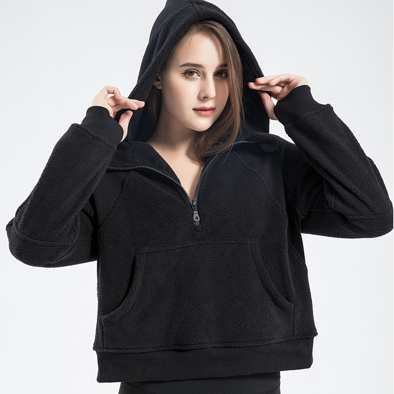 private label black fleece yoga top for winter